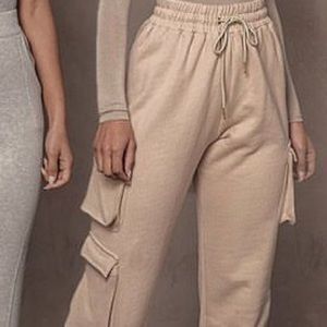 JLUX BEIGE LAYLON UNISEX CARGO JOGGERS- Small